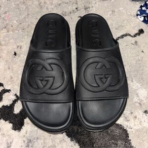 Gucci Black Embossed Logo Slides